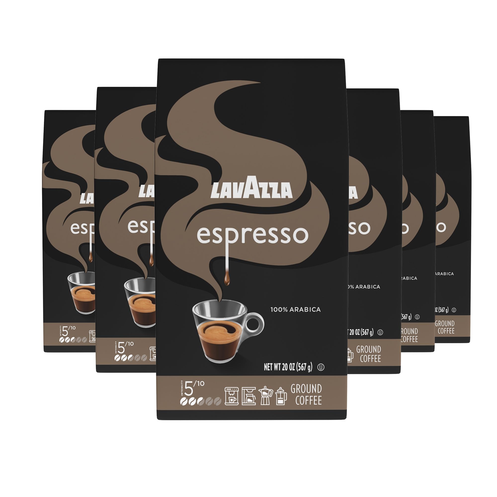 Espresso Ground Coffee, Medium Roast, 100% Arabica, 20 oz Bag (Pack of 6)