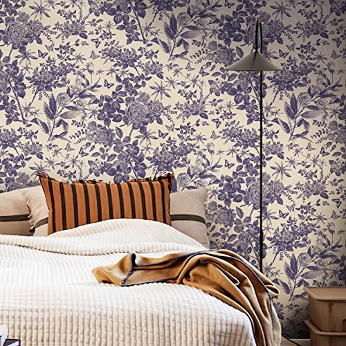 Jiffdiff Vintage Peel And Stick Wallpaper Floral Wallpaper 17.3" X 118" Blue Wallpaper Flower Wallpaper Waterproof Wallpaper For Kitchen Bathroom Cabinet Wallpaper #TOP4