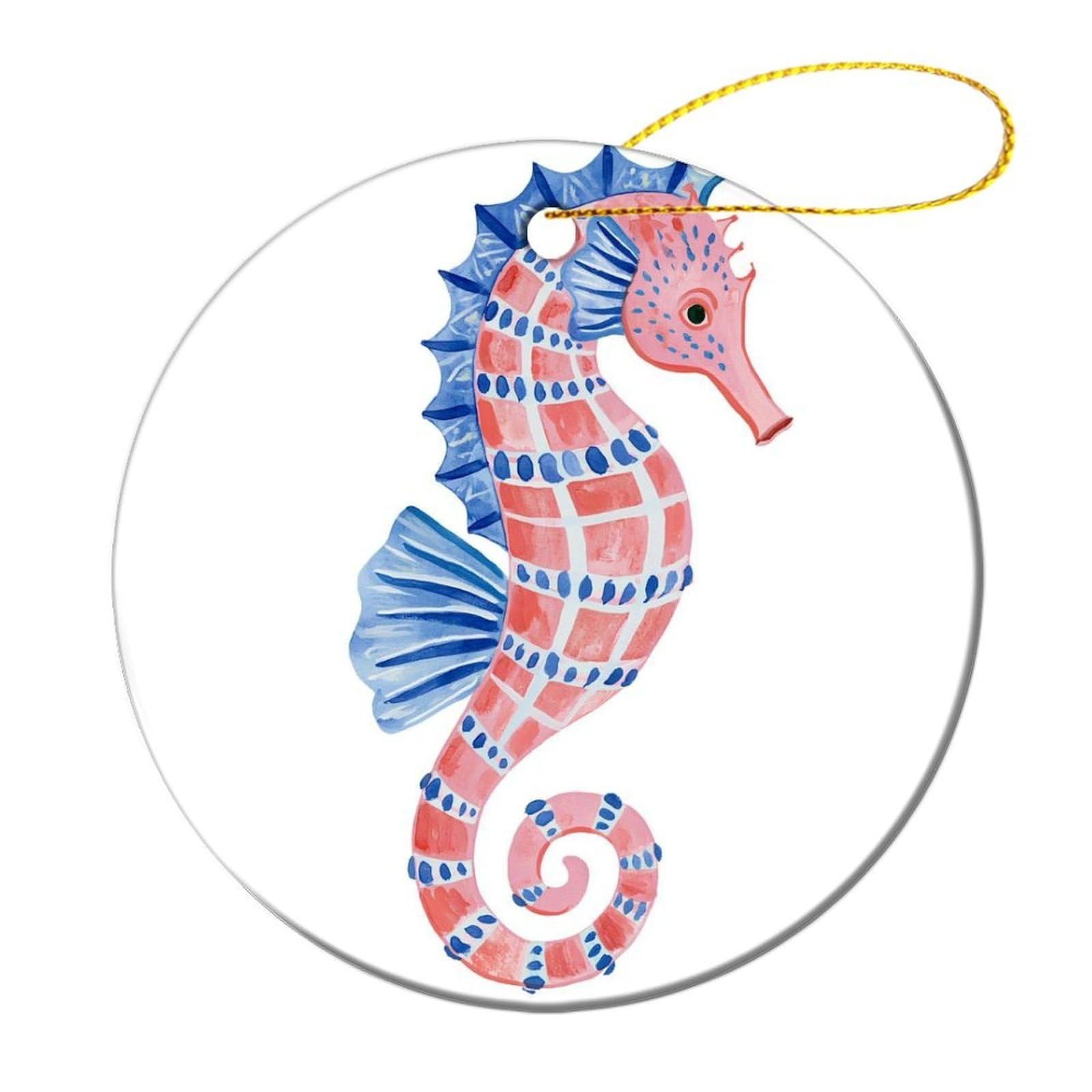 Seahorse Playful Mediterranean Aesthetic Minimal Christmas Tree Hanging Ornaments,2 Pieces, 7.2CM Round Double-Sided