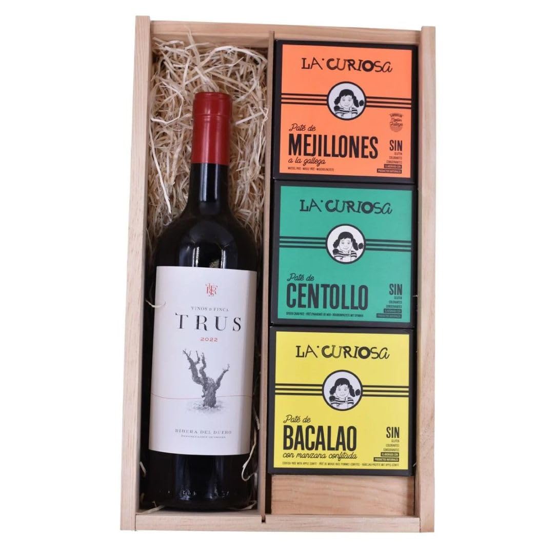 Estuche regalo vino Trus y patés de marisco La Curiosa