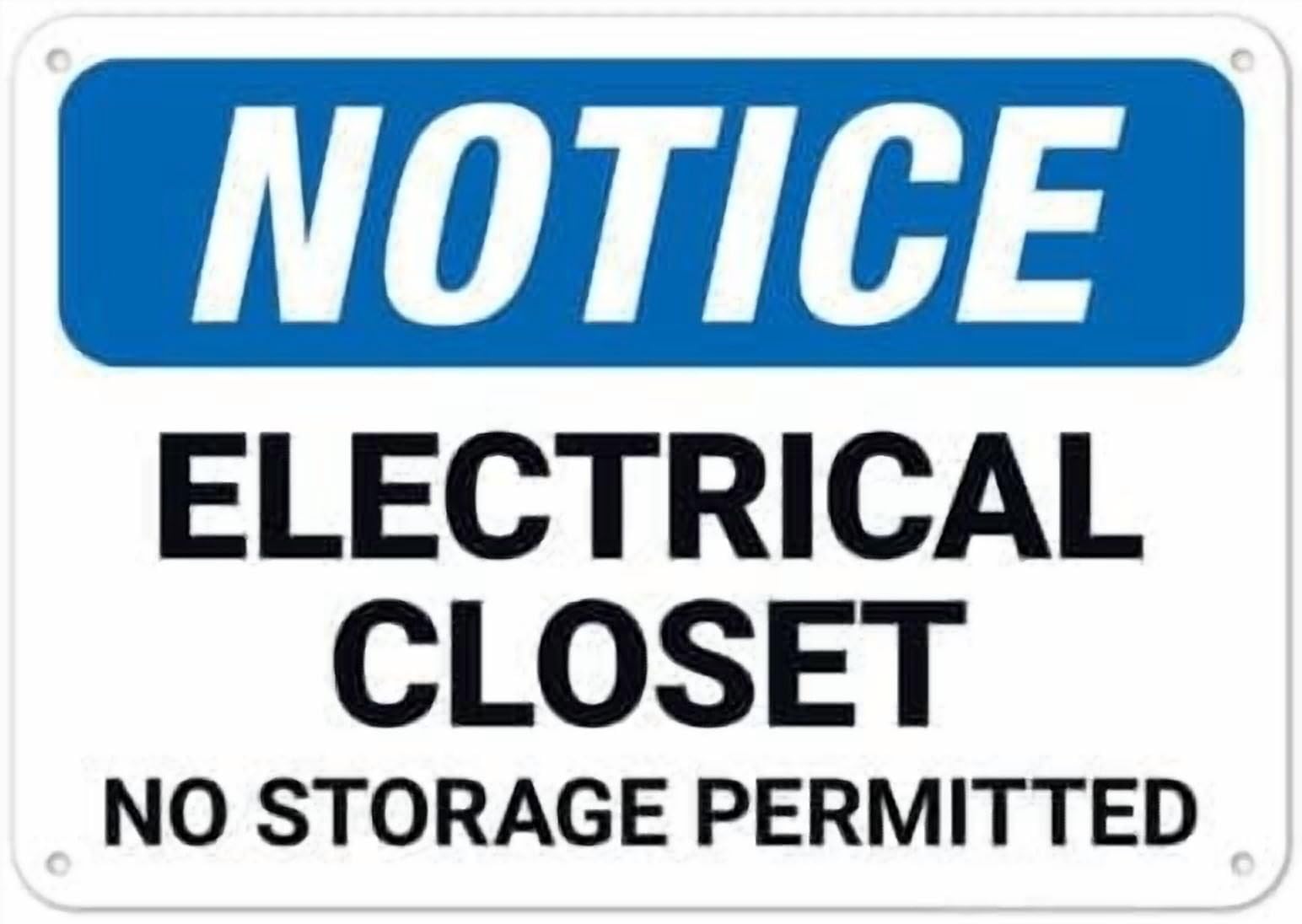 (2-Pack) Metal Tin Sign Electrical Closet No Storage Permitted OSHA Facility Signs NO.27658 Sign 8x12 Inch - Clear Warning for Home & Use