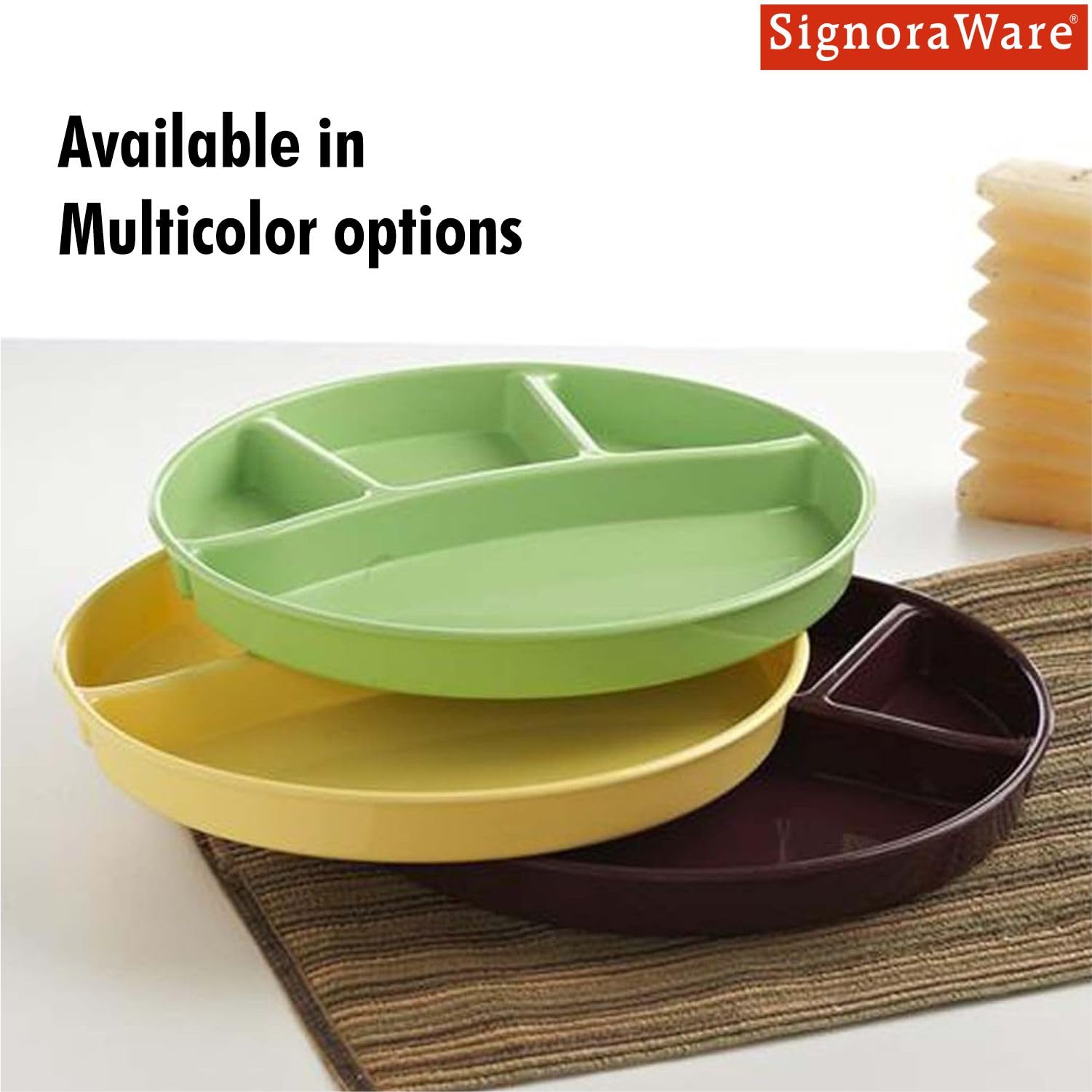 Signoraware Round Serving Thali Set, Set of 3, Parrot Green - Image 6 thumbnail