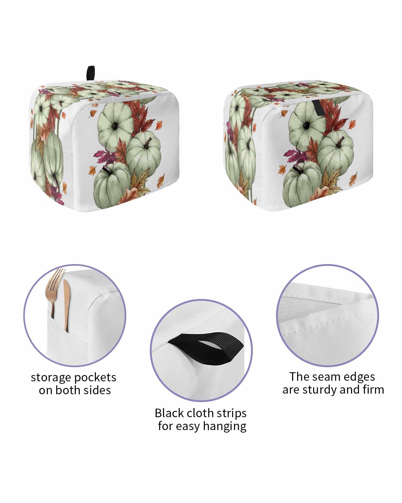 Autumn Toaster Cover 4 Slice, Maple Leaves Pumpkins Green Bread Maker Dust Cover with Pockets for Kitchen Small Appliance 12x11x8in