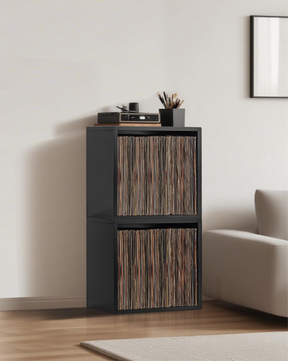 OUUTMEE 3 unidades de caja de registro, sostiene hasta 100 unidades, apilables sin problemas, diseño de bricolaje, se puede utilizar como expositor de CD, color negro
