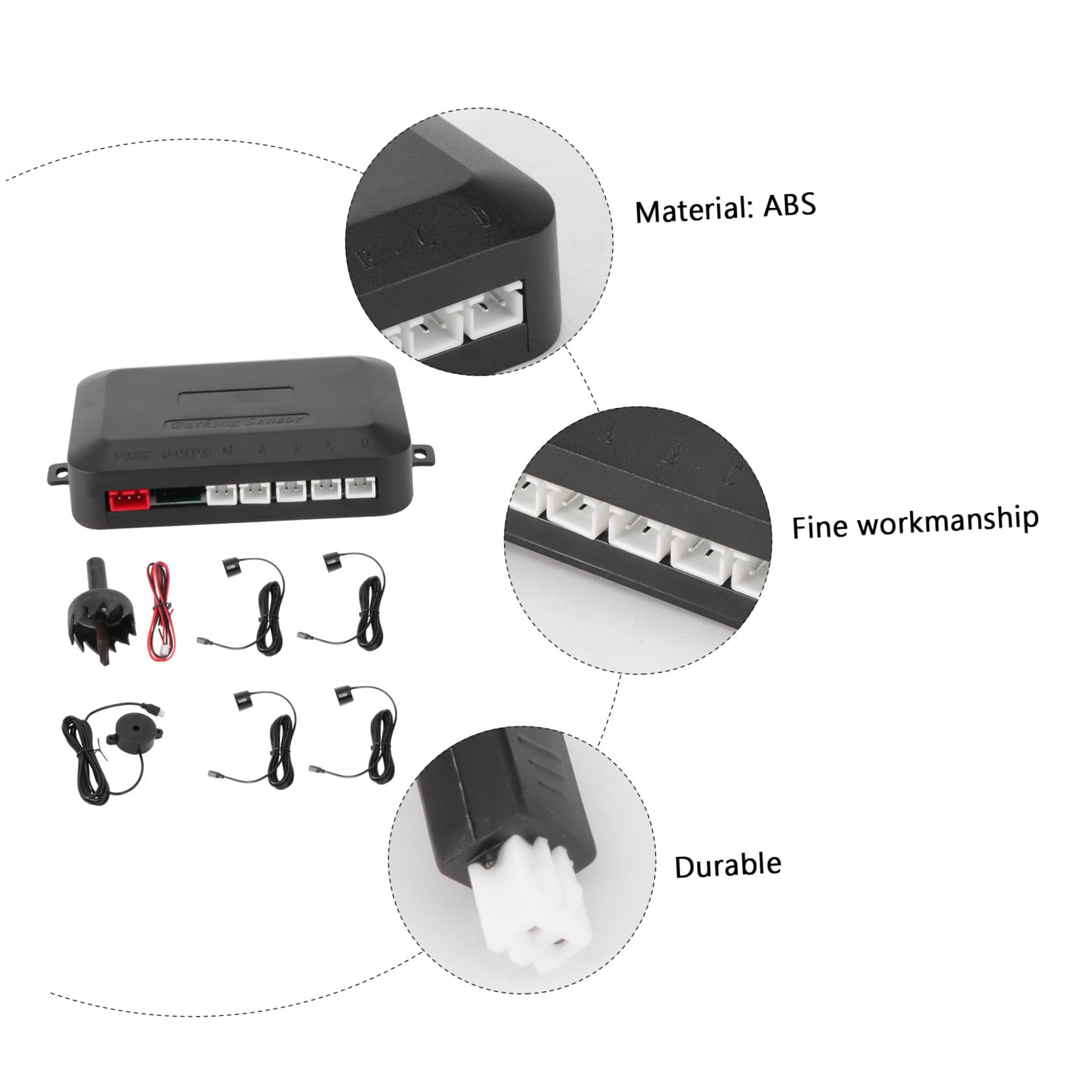 Sensori di Parcheggio Auto Ldfm01 con 4 Sensori Neri Abs | Configurazione a 4 Sensori, Doppia CPU e Chipset Avanzato, Rilevamento in Retromarcia per Auto