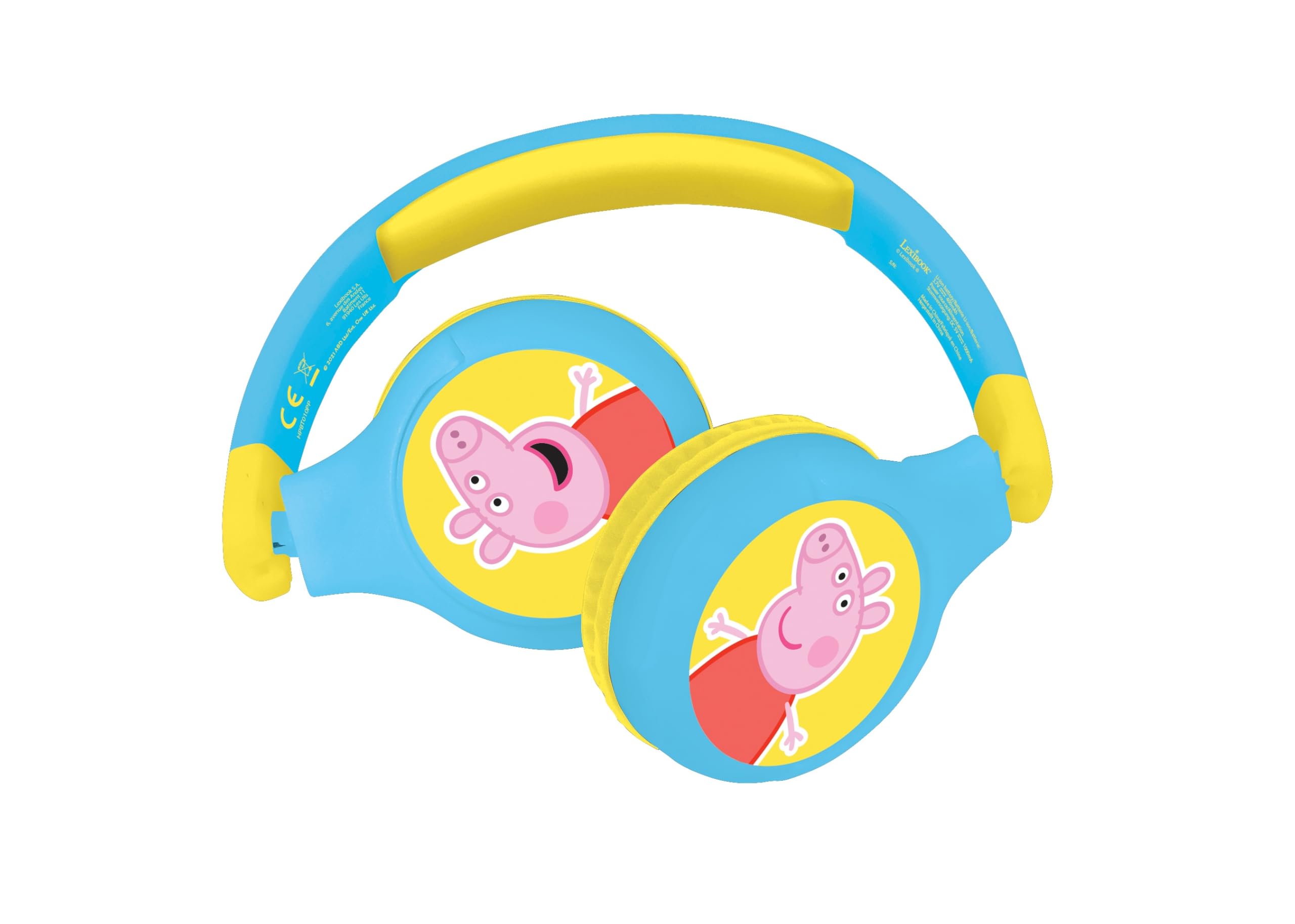 LEXIBOOK Peppa Pig 2-in-1 Bluetooth Headphones for Kids - Stereo Wireless Wired, Kids safe, Foldable, Adjustable, yellow/blue, HPBT010PPLXB