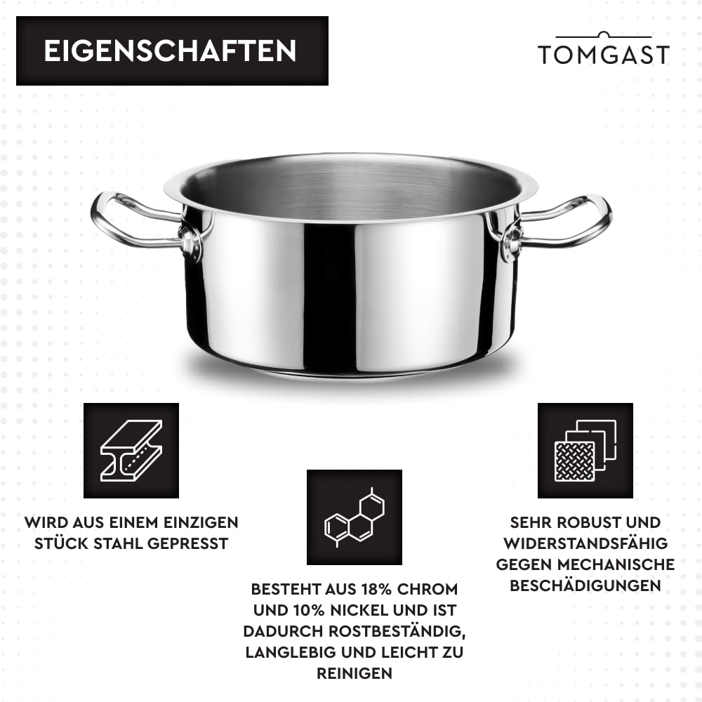 Ekskluzywny garnek o średnicy 32 cm | pojemność 10 l, wysokość 13 cm | stal nierdzewna | na zewnątrz polerowana na wysoki połysk | ergonomiczny uchwyt | trójwarstwowe dno | indukcja | nadaje