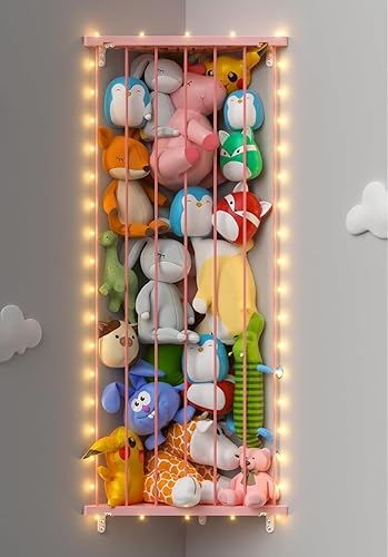 Organizador de Estante de Almacenamiento de Animales de Peluche (Patentado) - Soporte de Animales de Peluche de Esquina con Longitud Ajustable -