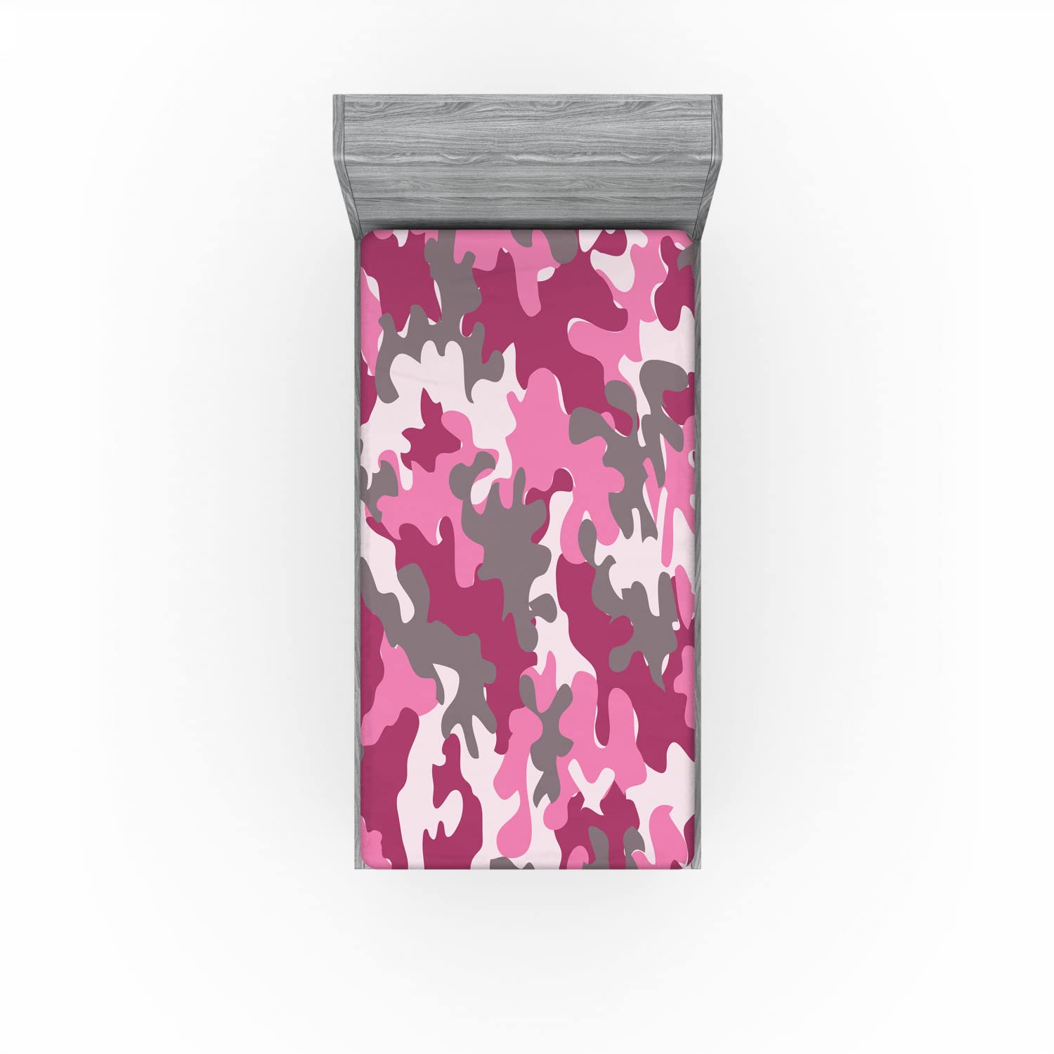 Ambesonne Pink 2 Pack Fitted Sheet, Feminine Camo Vibrant, Bed Cover All-Round Elastic Deep Pockets 2 Pieces, Package Contains 2 Twin Size Fitted Sheets, Magenta Hot Pink Grey