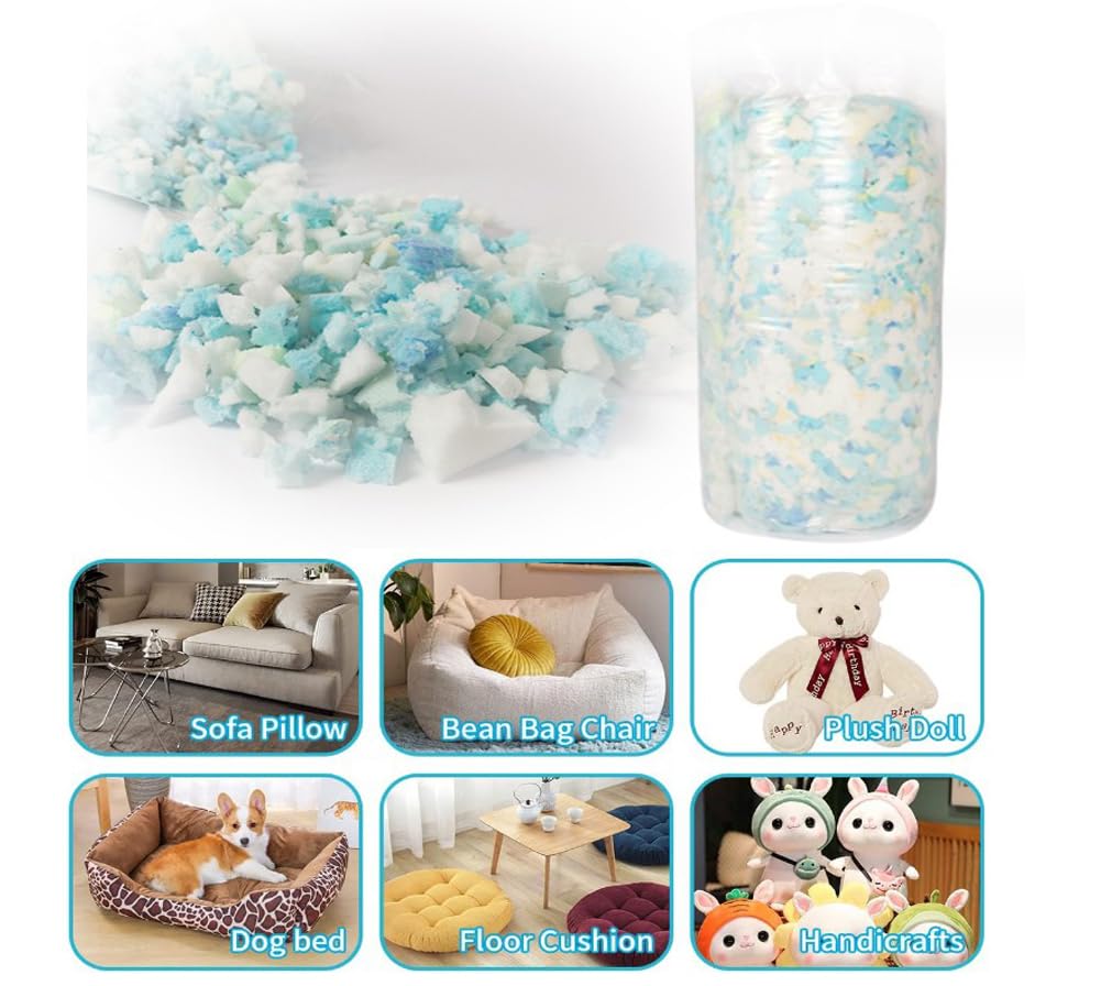 Espuma viscoelástica triturada de alta densidad de 5 libras con relleno de gel para puf, camas de perro, muñecas y cojines de sofá, relleno de almohada de lectura, multicolor
