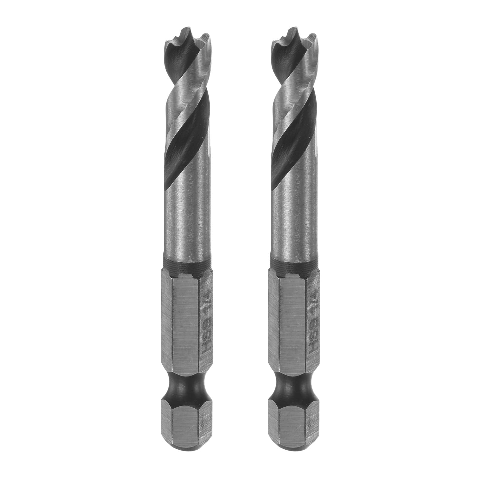 HARFINGTON 2pcs Brad Point Drill Bits 1/4" Dia 1/4" Hex Shank Stubby Drill Bit High-Speed Steel 1.26" Working Length Spiral Twist Drilling Tool for
