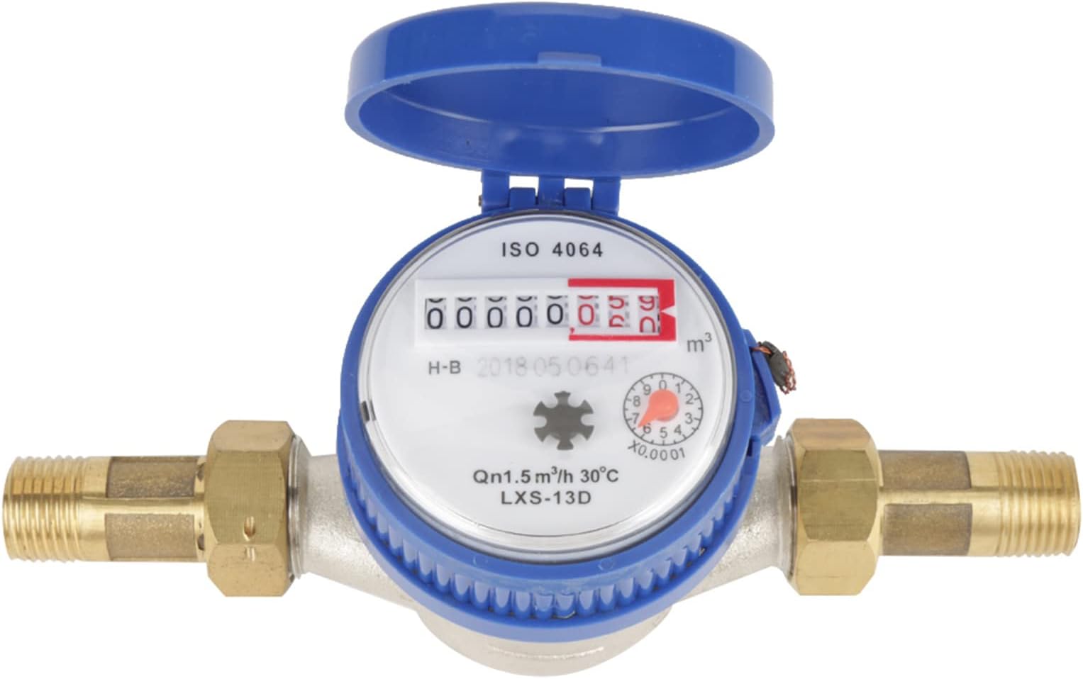 Cold Water Meter, 15mm 1/2 inch Liquid Water Gauge Flow Meter with Fittings for Garden & Home Usage
