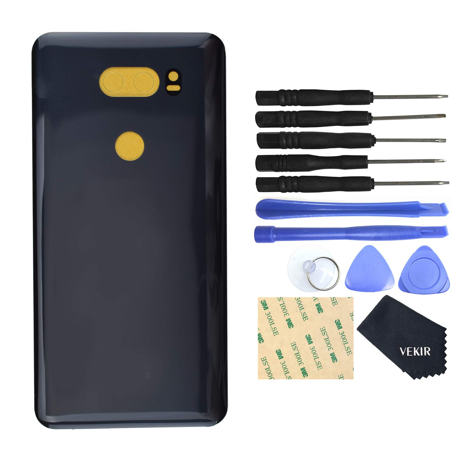 VEKIR Glass Back Battery Door Replacement with Pre-Cut Adehesive for LG V30 V30+ H930 H933 H931 H932 VS996 US998 LS998U Aurora Black