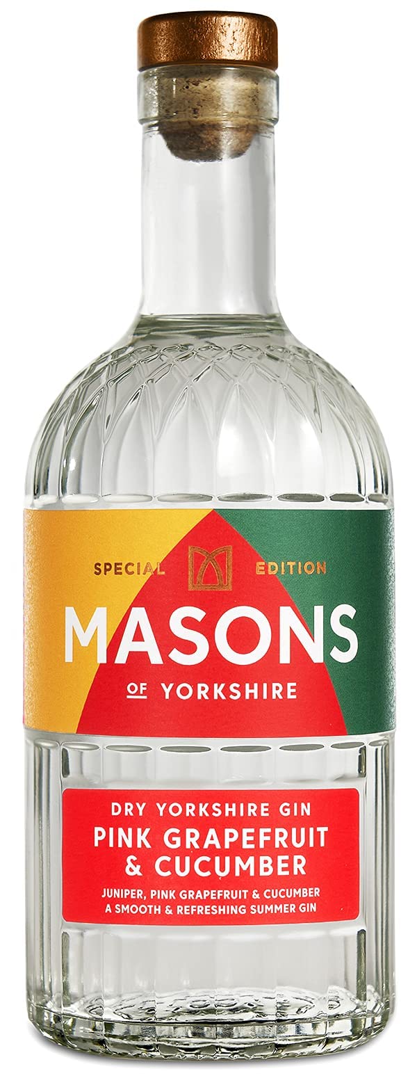Masons Pink Grapefruit & Cucumber Yorkshire Gin | 70cl | 42% ABV | London Dry with Real Grapefruit & Cucumber | No Juices, No Syrups, No Sugar | Award-Winning Yorkshire Craft Gin