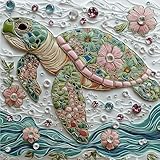 Sea Turtle Jigsaw Puzzles for Adults 500 Pieces Colorful Crystal Flower Ocean Puzzles Pretty Diamond Art Puzzle Difficult Unique Family Challenging Games Gift for Teens Adults Puzzle (20'x20')