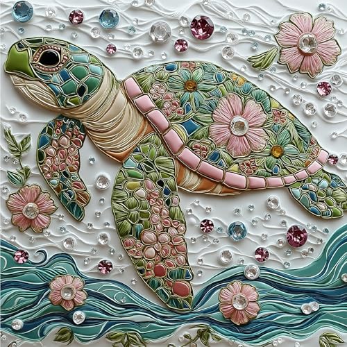 Image of Sea Turtle Jigsaw Puzzles for Adults 500 Pieces Colorful Crystal Flower Ocean Puzzles Pretty Diamond Art Puzzle Difficult Unique Family Challenging Games Gift for Teens Adults Puzzle (20 inchx20 inch)