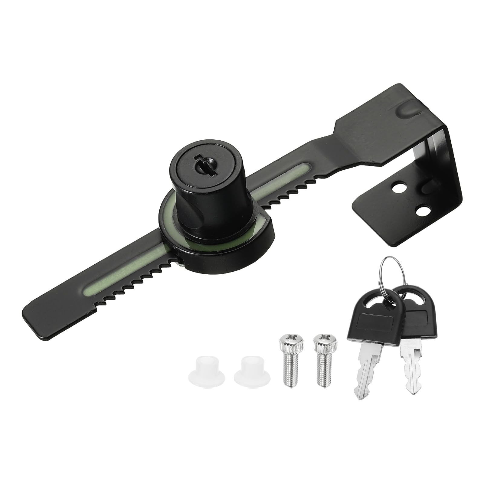 DEFANEX 1.3" Sliding Glass Door Ratchet Lock, Keyed Alike Luminous Secure Showcase Display Case Lock - No Drill, for 20-30mm/ 0.79-1.18 inch Cabinet Stores Glass Door, Black