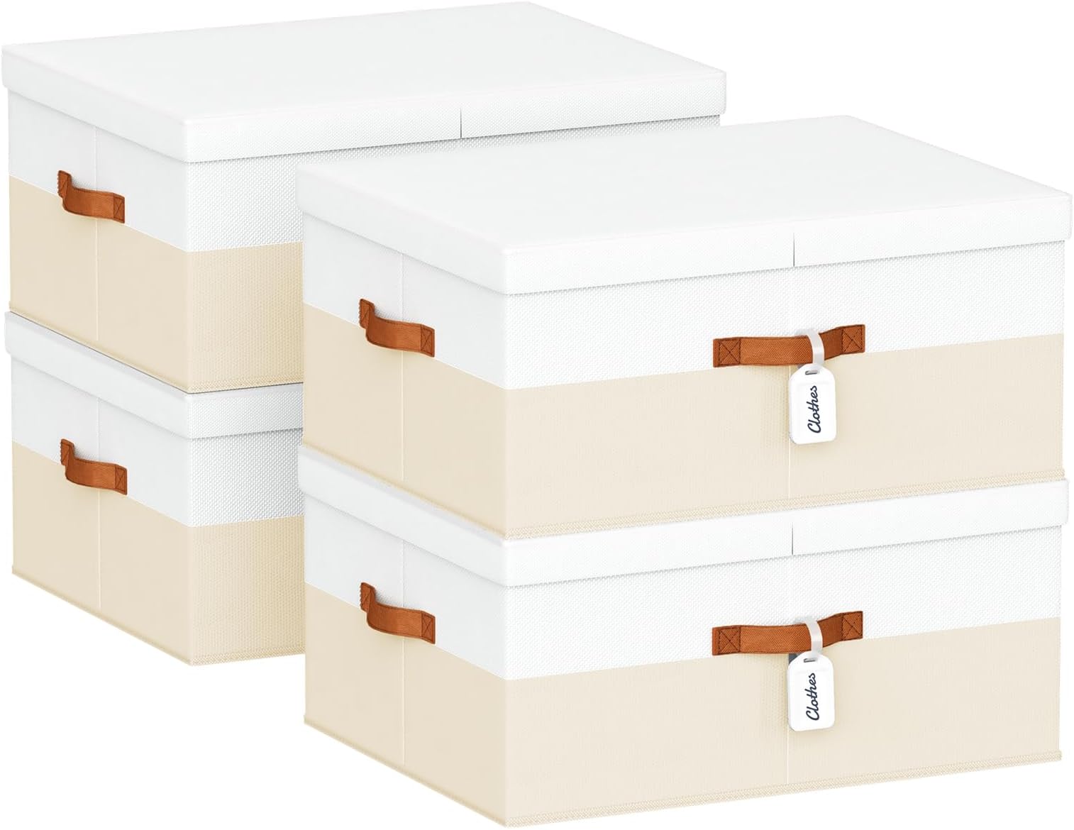 Extra Large Storage Bins - 4 Pack Closet Storage Boxes with Double-Open Lid & Divider Board, Stackable Colthes Storage Organizer, Fabric Basket with Label Tag for Home, Laundry