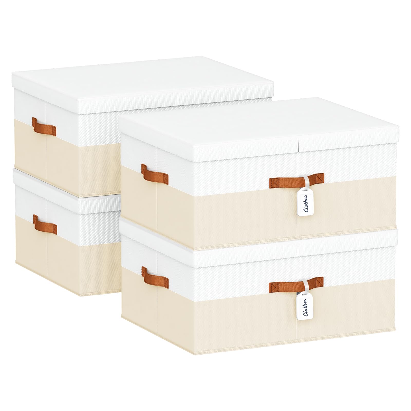Extra Large Storage Bins - 4 Pack Closet Storage Boxes with Double-Open Lid & Divider Board, Stackable Colthes Storage Organizer, Fabric Basket with Label Tag for Home, Laundry