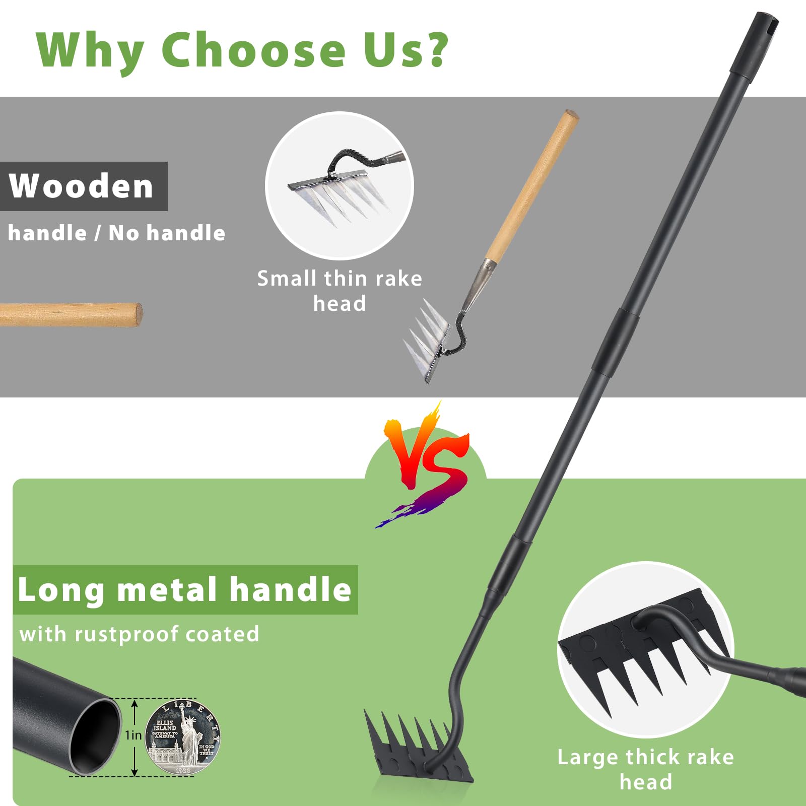 Garten Harke, 140cm Langer Griff, 6 Zinken Schwerlast Gartenrechen Metal Kohlenstoffstahl Garten Rechen, Unkraut Handrechen, Garten Hinterhof Rechen, Gartengeräte Unkraut Hacke Für Jäten Lockern