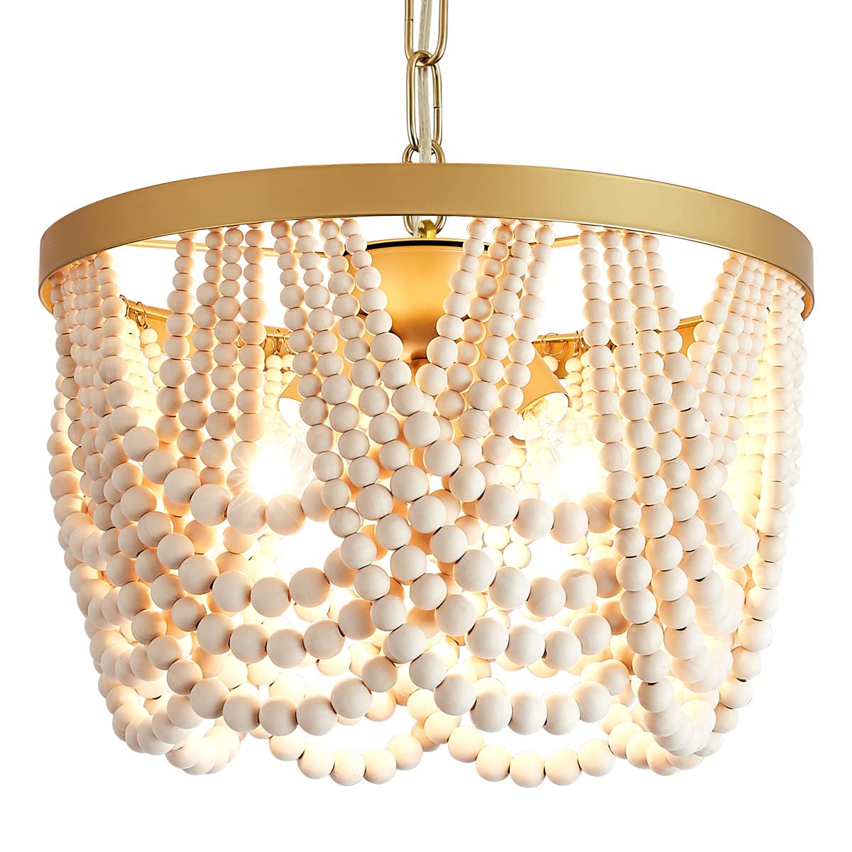 MZMHD Boho Wood Beaded Semi Flush Mount Ceiling Light Fixture,3