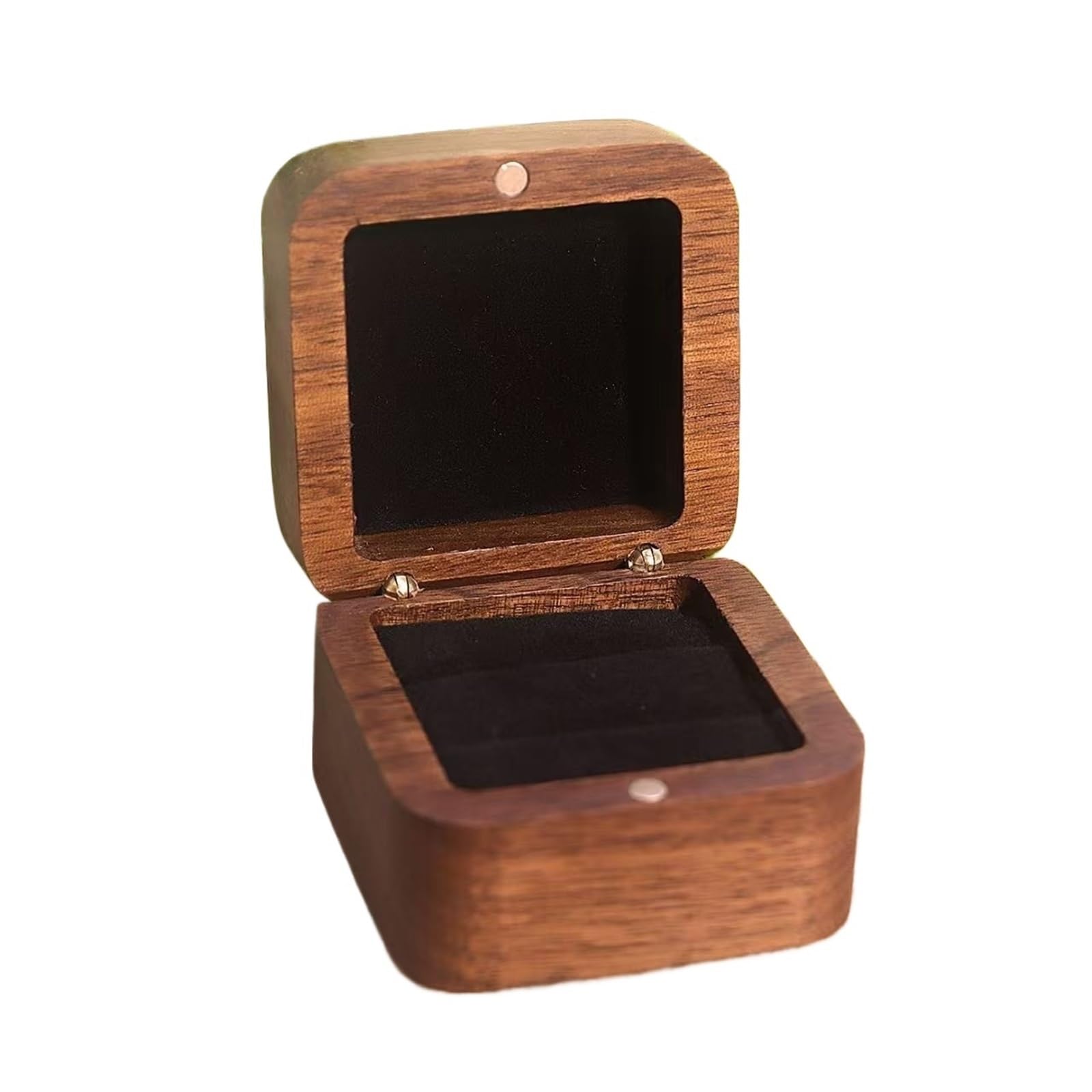 WWYYZAYC Wooden Ring Box Wedding Proposal Walnut Wood Bearer Engraved Holder(Black-2slot)