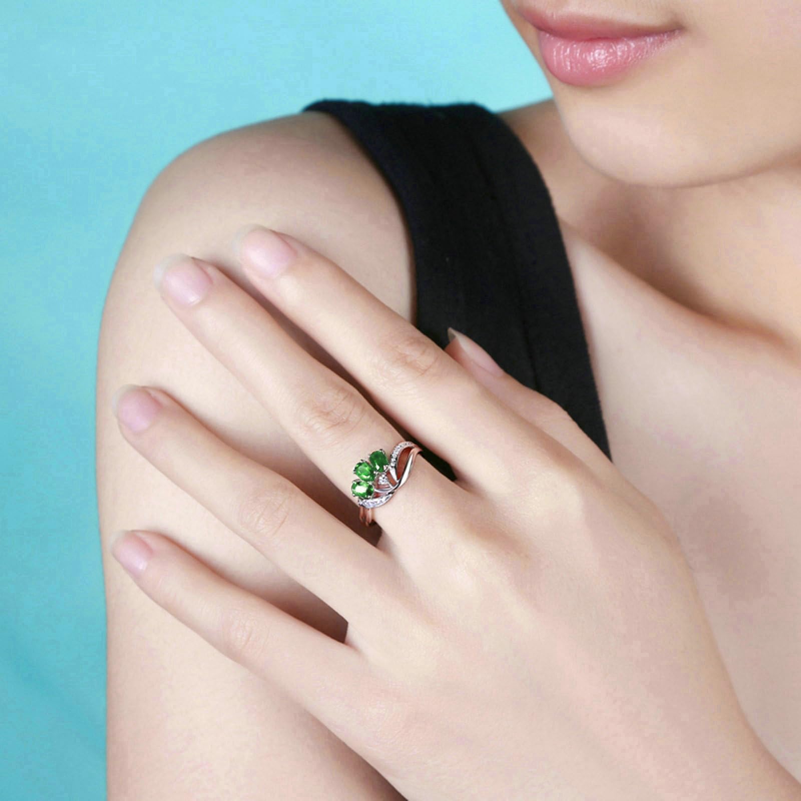 Anillos de compromiso de boda de platino para mujer, anillo de promesa con esmeralda ovalada de 1,5 quilates y moissanita, tamaño H 1/2-V 1/2