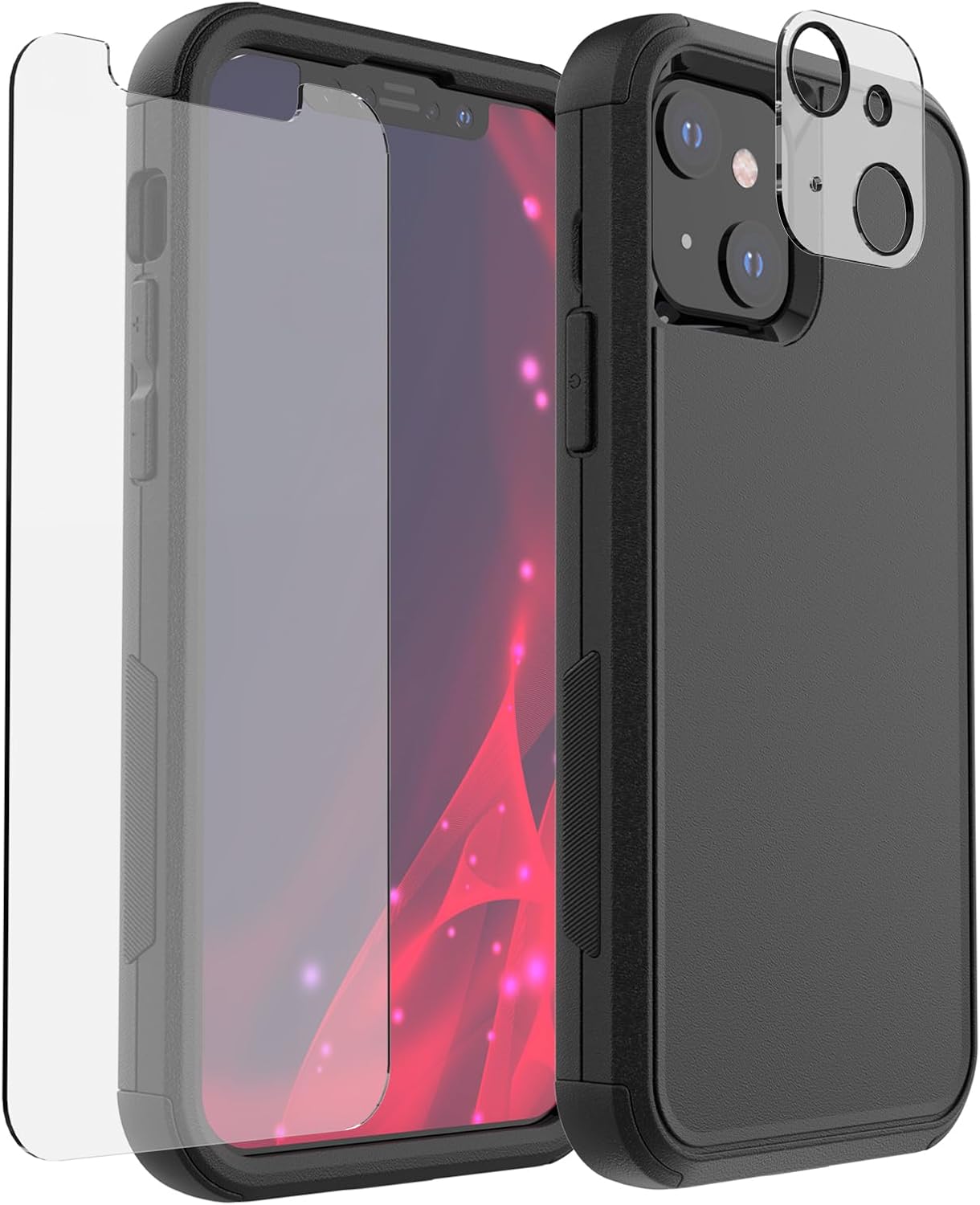 Dikes for iPhone 13 Case, Heavy Duty 3-Layers Military Grade Droproof Protective, Shockproof Cover with Tempered Glass Screen Protector & Camera Lens Protector iPhone 13 Protective Case (Black)