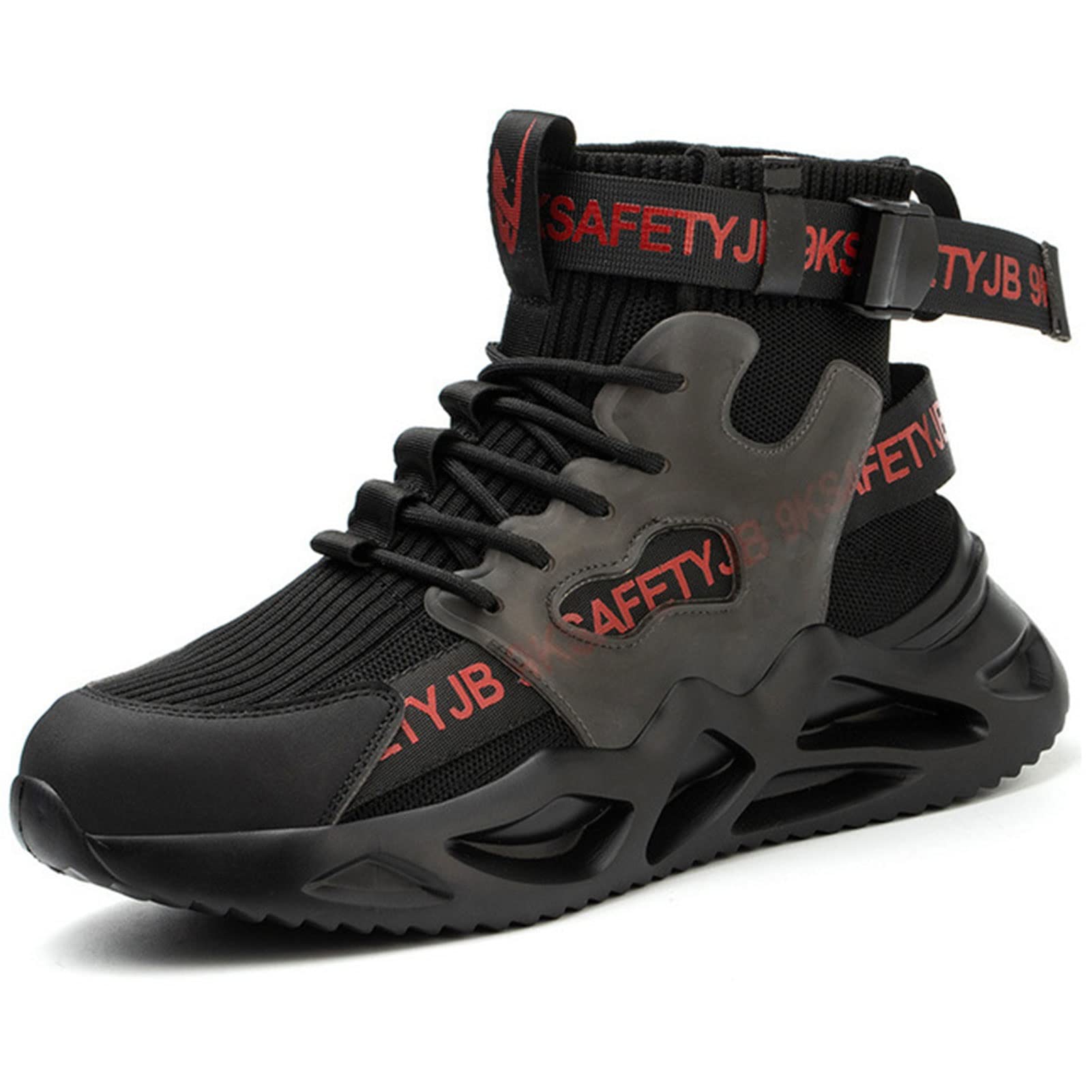 HISXUSSteel Toe Shoes Mens Safety Work Industrial Construction Breathable Sneakers Outdoor Lightweight Non Slip Shoes (Color : Black, Size : 9 US)