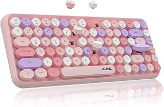 FELiCON 308i Retro Wireless Keyboard, Bluetooth Silent Cute Computer Keyboard with Round Punk Compact 84 keys, Lightweight, Matte Texture,Typewriter Design for PC, Laptop, Mac, Phone-Colorful Pink