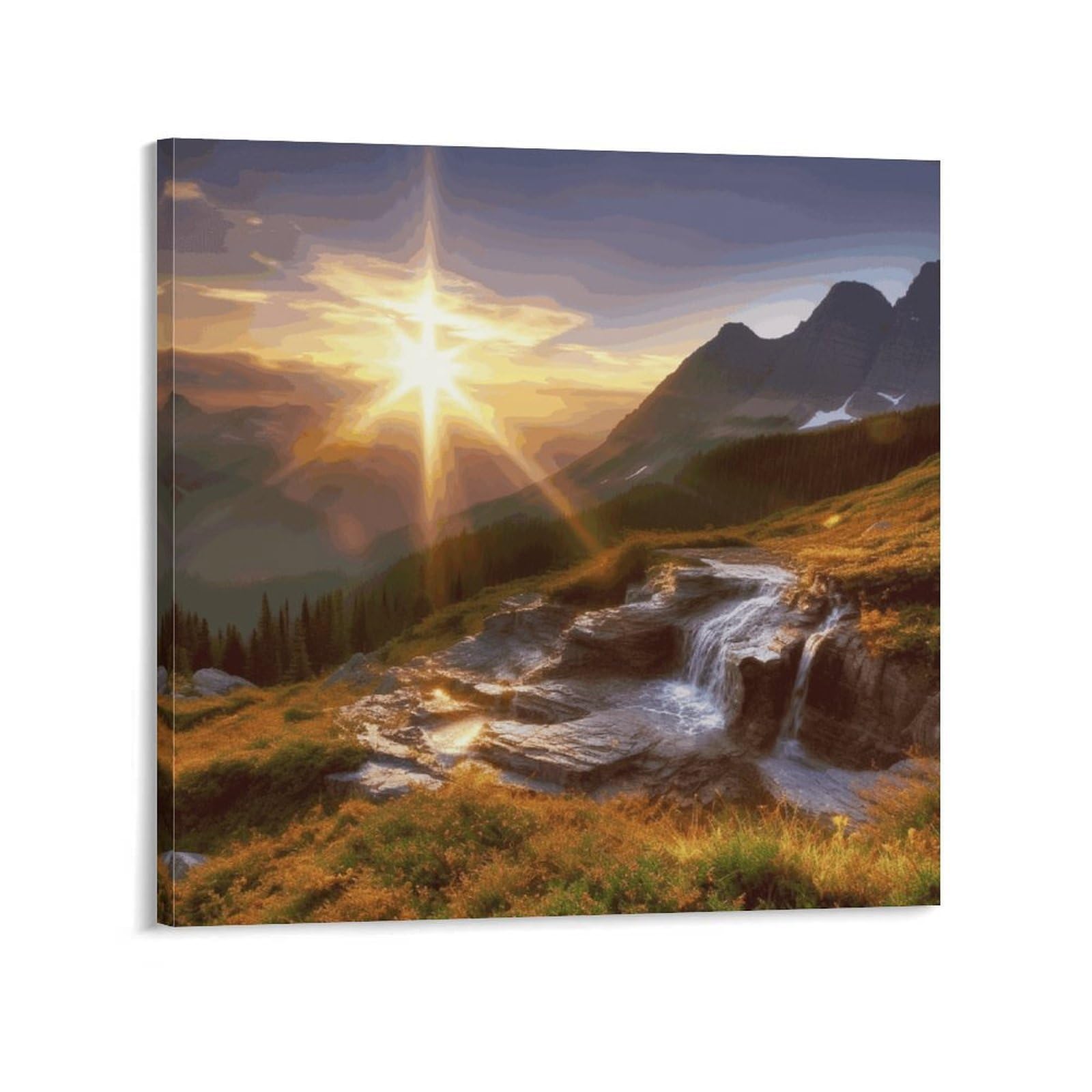 Mountain Sunrise Landscape Canvas Wall Art for Bedroom 24x24inch(60x60cm) Canvas Prints Artwork for Walls Modern Picture Artwork Painting for Living Room Aesthetic Wall Paintings for Bathroom Kitchen