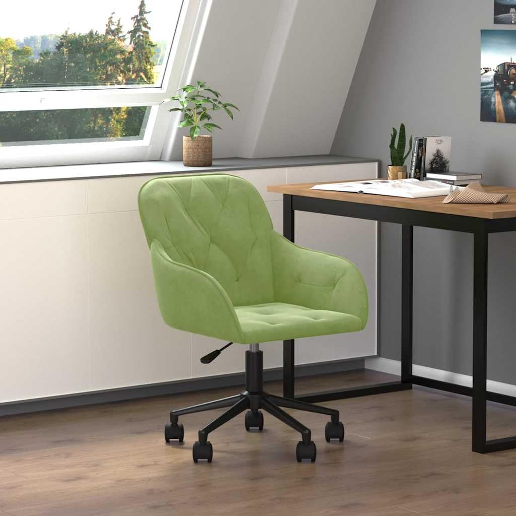 Chaise de bureau velours vert clair pivotante et réglable en hauteur