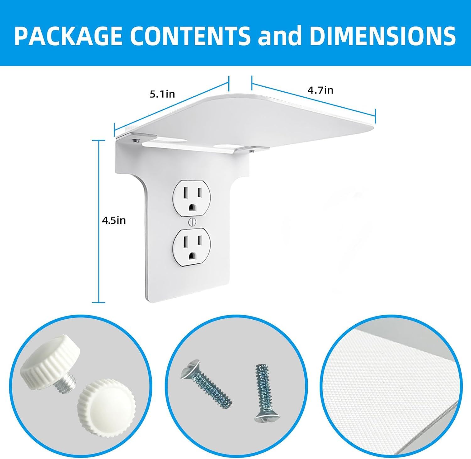 Metal Outlet Shelf Wall Holder for Duplex (Round) Outlets - Bathroom & Kitchen Organizer with Cord Storage, Quick Install for Smart Home Toothbrush Holder Holds Smart Speaker Cell Phone 2Pack