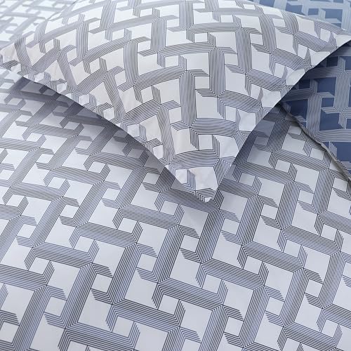 Majestic Giftware Madison Linen 6-Piece King Size Bedding Set (BL106-K) | Diamond Braid Blue Gray 300 TC Cotton Sateen Durable & Washable | 1 Fitted Sheet, 1 Duvet, 4 Pillowcases