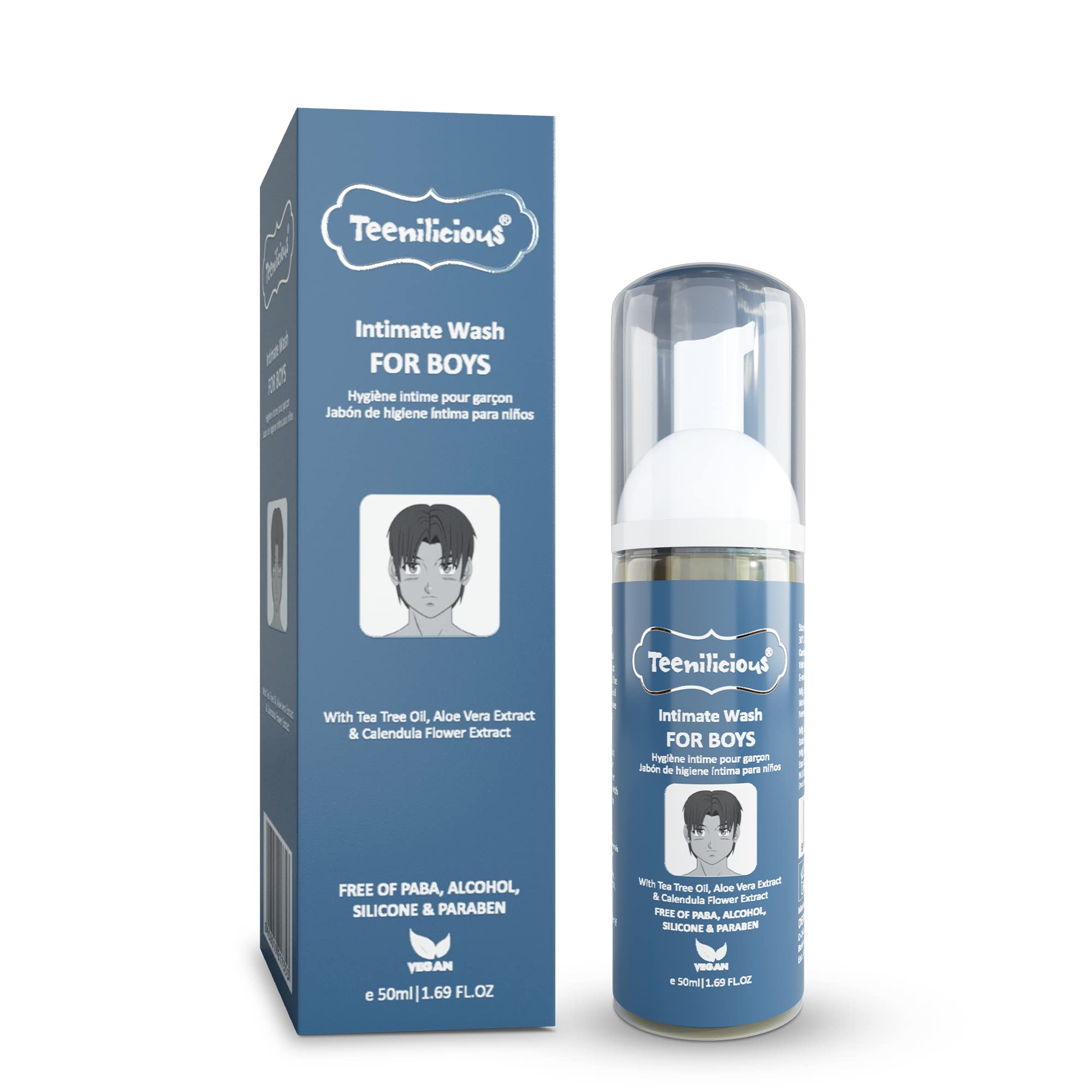 Teenilicious Intimate Wash for Men | Hygiene Wash with Aloe Vera, Tea Tree Oil | Anti Itch & Anti Odour | Free From Alcohol, Silicones, Paraben & Sulphates - 50ml