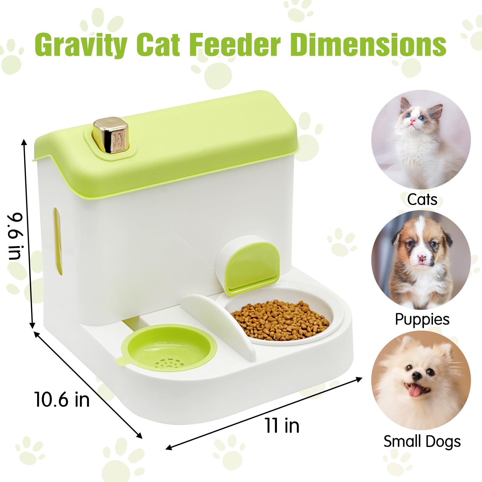Fhiny Gravity Cat Feeder and Water Dispenser, 2 in 1 Automatic Pet Waterer Detachable Stainless Steel Food Bowls Set Pet Food Storage for Small Dog Puppy Cat Kitten Pet Easy Clean (Grey)