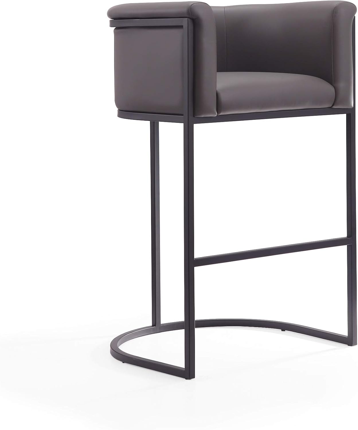 Manhattan Comfort Cosmopolitan – Taburete de bar, asiento tapizado de piel sintética, marco de metal negro con reposapiés, respaldo semicírculo,