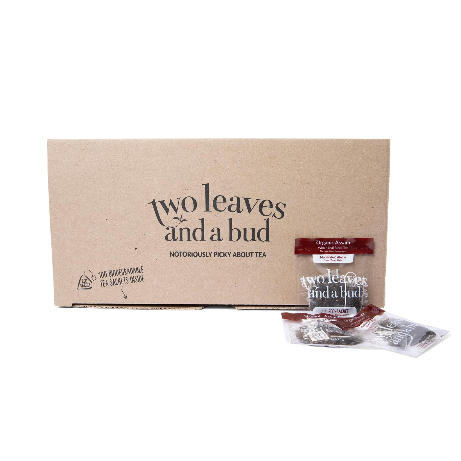 Organic Assam Black Tea Bags, Whole Leaf Caffeinated Assam Tea in Compostable Sachets,100 Count (Pack of 1)