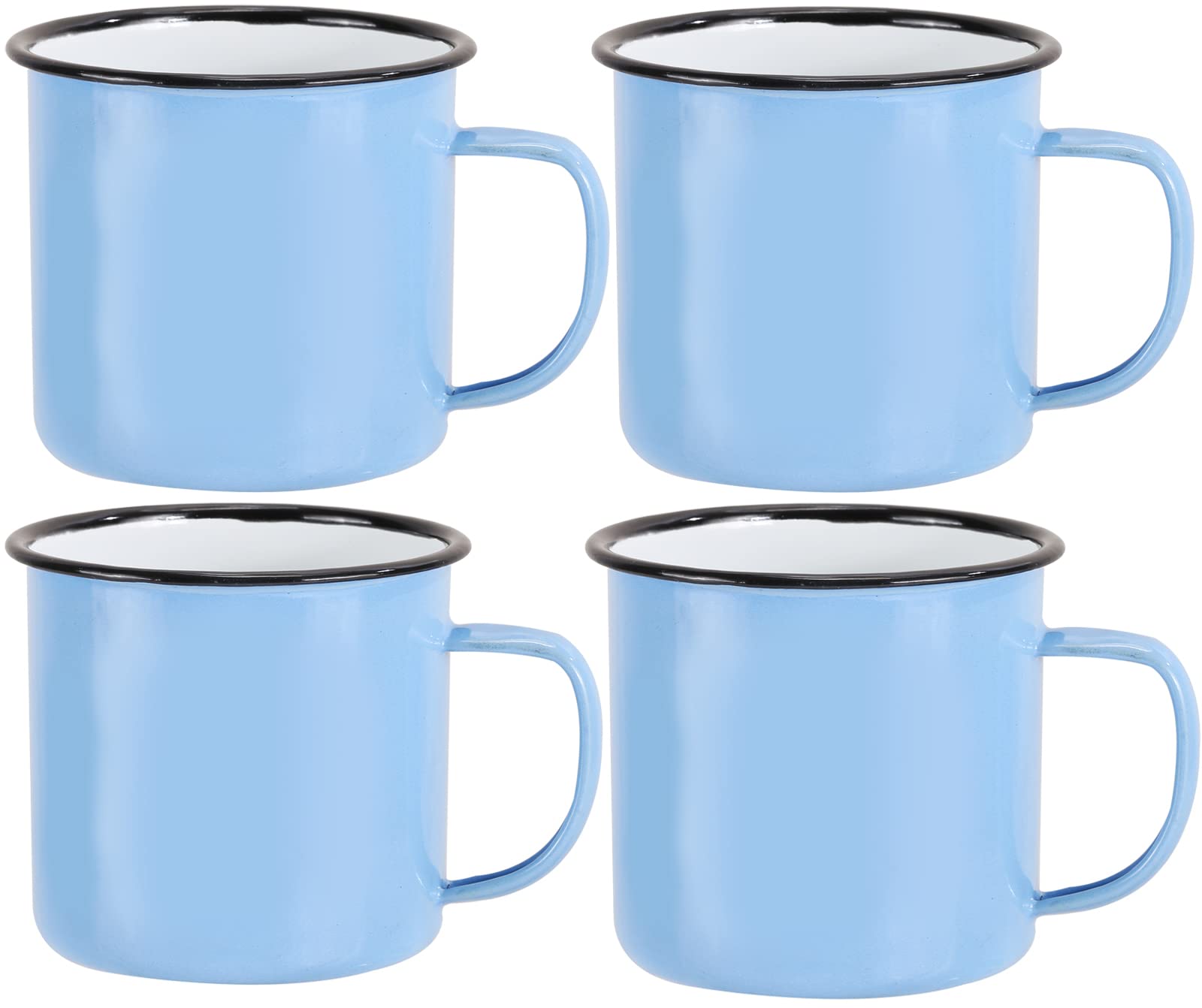 Set of 4 Enamel Camping Mugs-15 oz Enamel Camping Mug Set，Great as Tea Cup, Coffee Mug，Soup mug - Metal Cups Travel Mugs for Coffee Campfire Mug Set for Backpacking & Hiking (4, Light Blue)