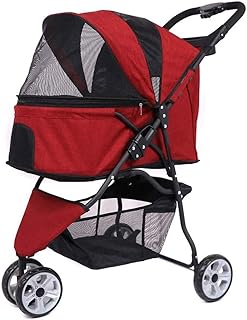 Carrinho de cachorro duplo Carrinho de cachorro Carrinho de estimação Carrinho de passeio à prova de vento Carrinho de cachorro dobrável Carrinho de passeio dobrável com 3 rodas para cachorro leve à prova d'água (vermelho)