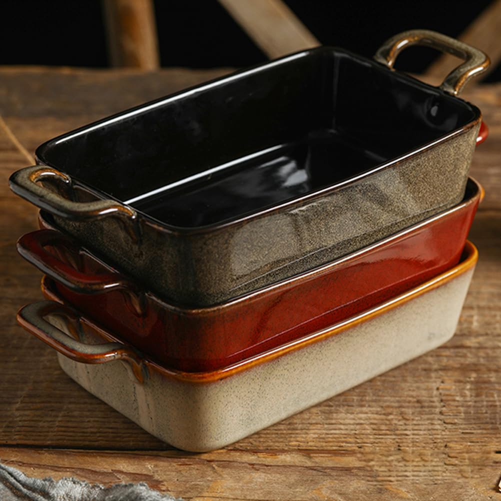 Dxcaicc Plato para Lasaña Rectangular De Cerámica Marrón para Hornear, 2 Piezas, Diferentes Tamaños Disponibles, Bandeja para Hornear con Doble Asa, Mayor Vida Útil,6.5inches