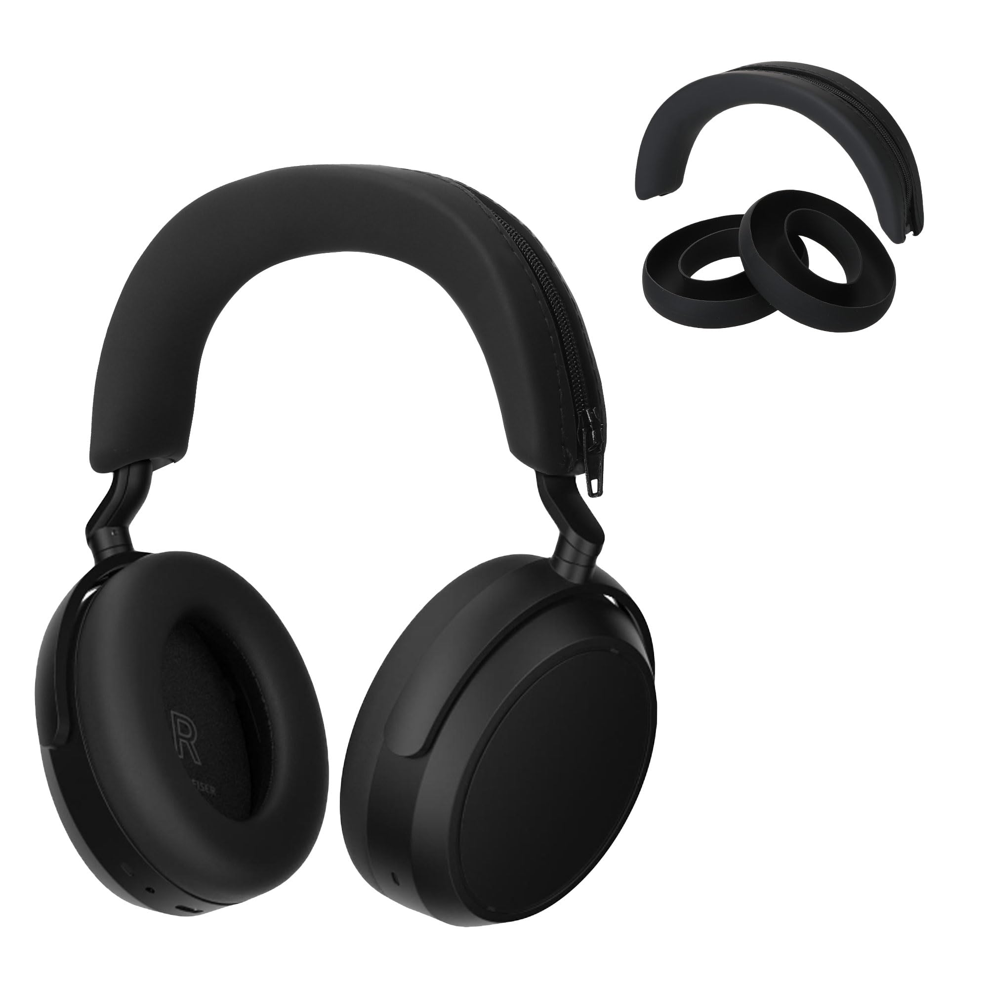 kwmobile Silicone Headband and Ear Pads Cover Set Compatible with Sennheiser Momentum 4 Wireless - Covers - Black