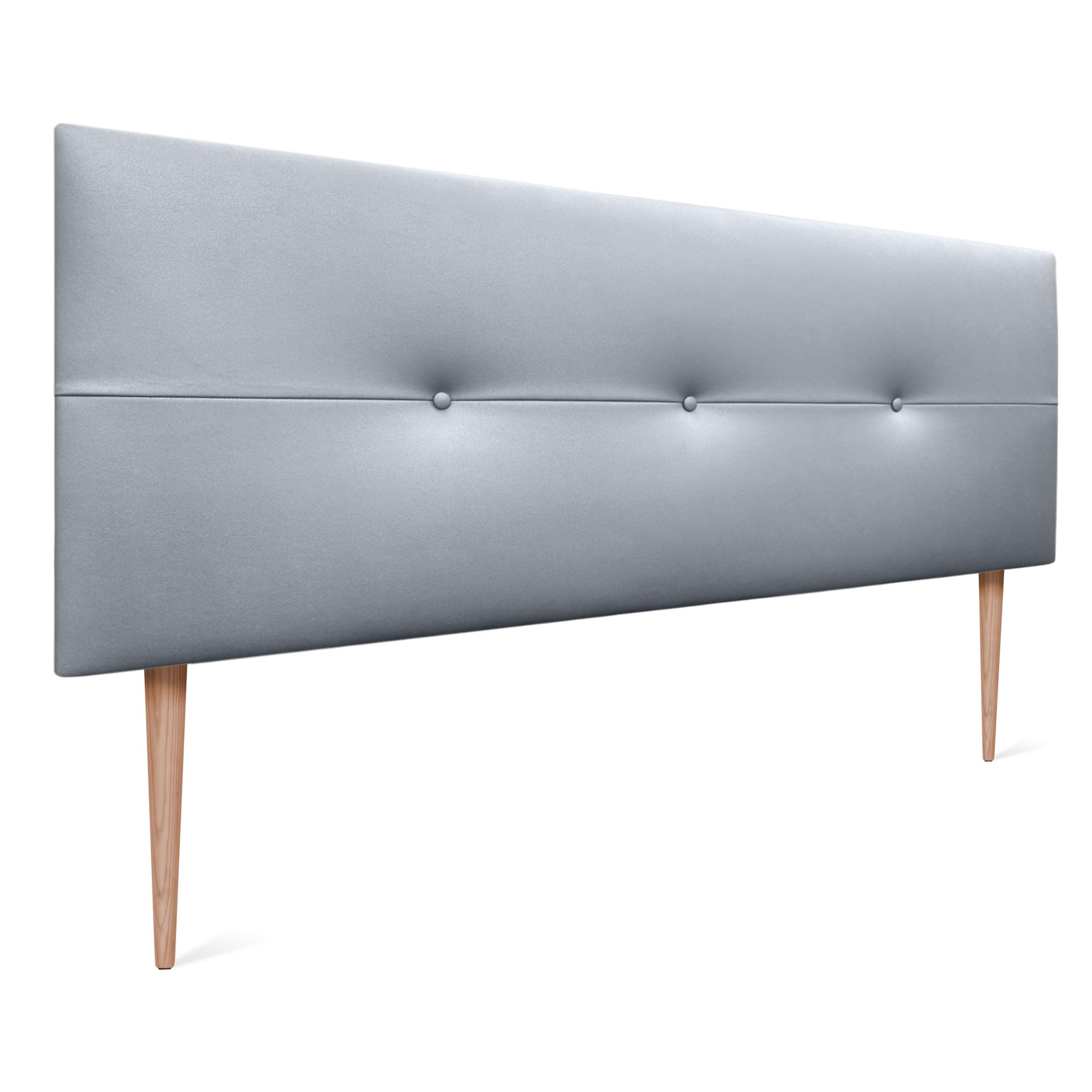 DHOME Cabecero Cabezal tapizado en Polipiel o Tela AQUALINE con Patas cabeceros Cama (Polipiel Plata,135x105cm (Camas 120/135/140))