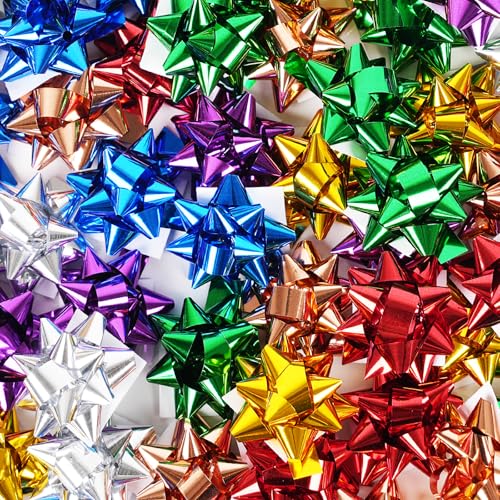 Dooozy 100 Pcs 2' Lazos Regalo Adhesivos Set, 7 Colores Metálicos Moños y Cintas para Decorar Regalos, Bodas, Fiestas, Cumpleaños