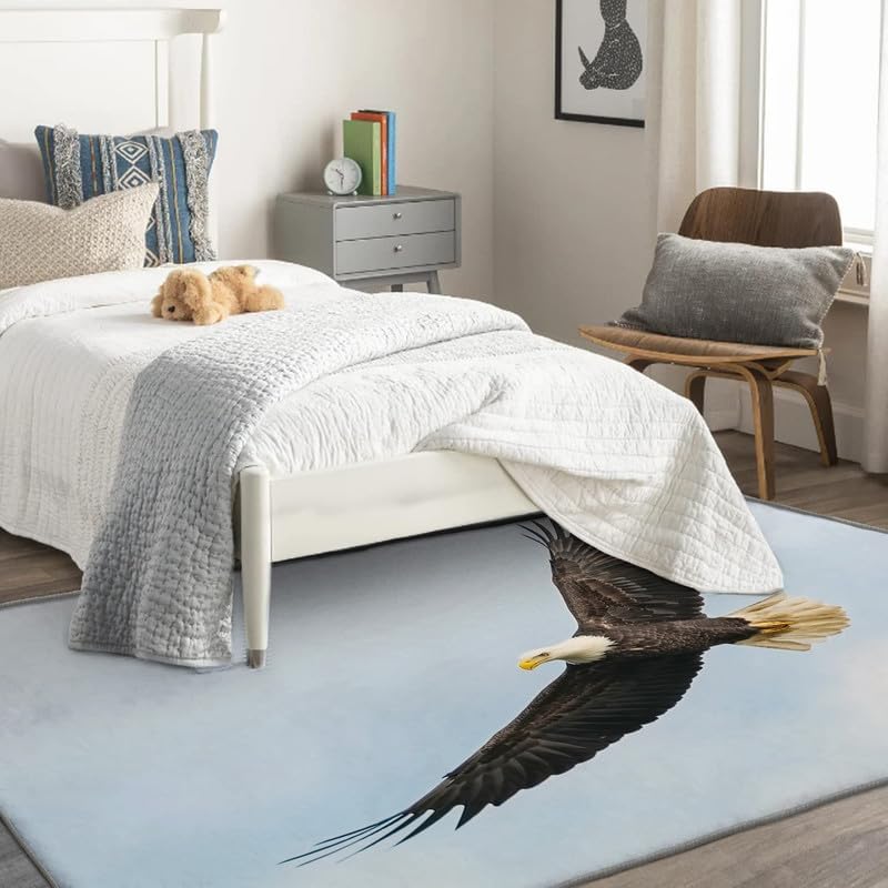 Miniatura 3 de Alfombras de águila calva para dormitorio, sala de estar, alfombra de pájaro águila de 4 x 6 pies, lavable, antideslizante, suave, alfombra de área