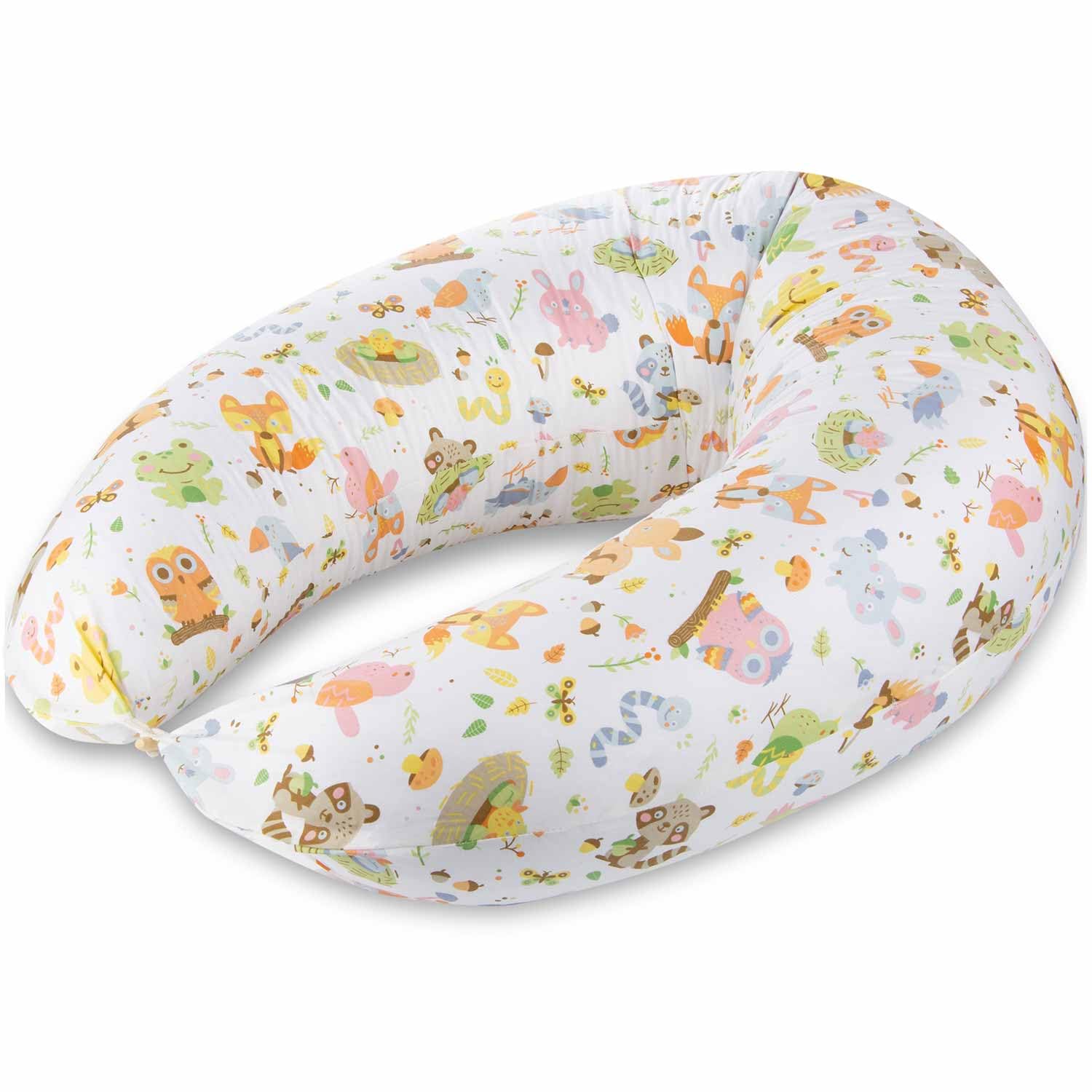 Smoothy® Cojín Lactancia XXL - Almohada Embarazo Dormir de Lado | Funda 100% algodón extraíble y lavable - Relleno microperlas EPS - Nido bebé - Diseño animales del bosque