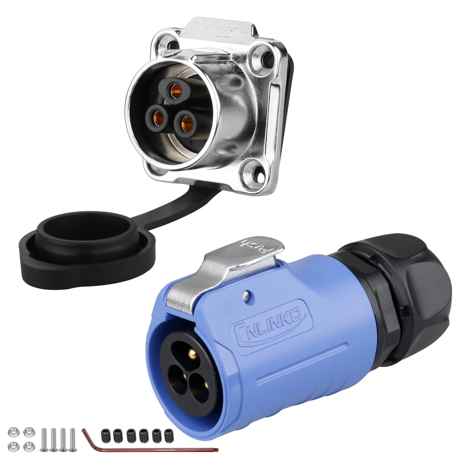 CNLINKO LP-20 3-Pin Waterproof Connector - Quick Plugging & Secure Screw-in Design, IP68 Aviation Connector, M20 Flange Socket with 4-Hole Panel (LP20 3 Pin)