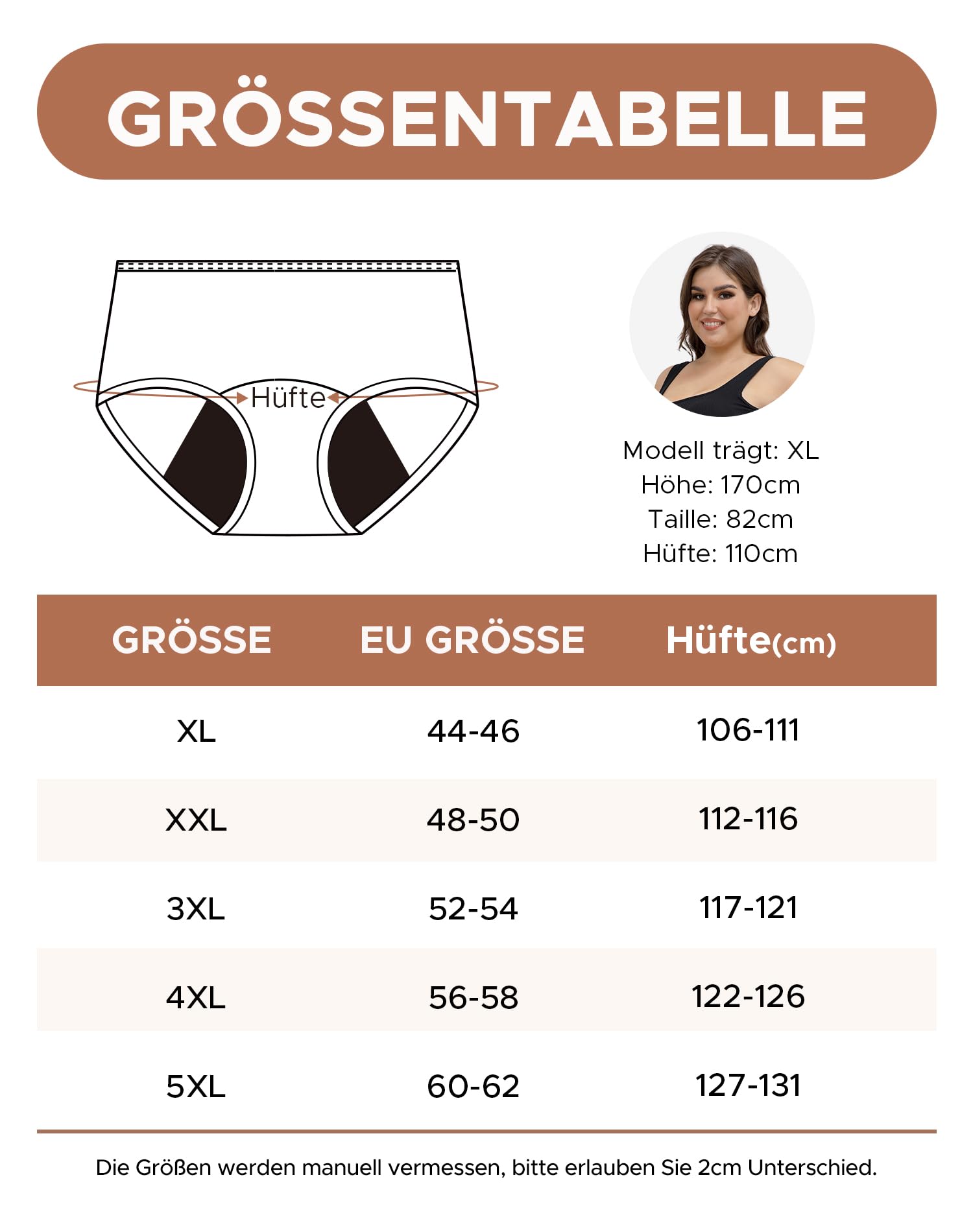 INNERSY Bielizna menstruacyjna duże rozmiary 44-62, 3 sztuki
