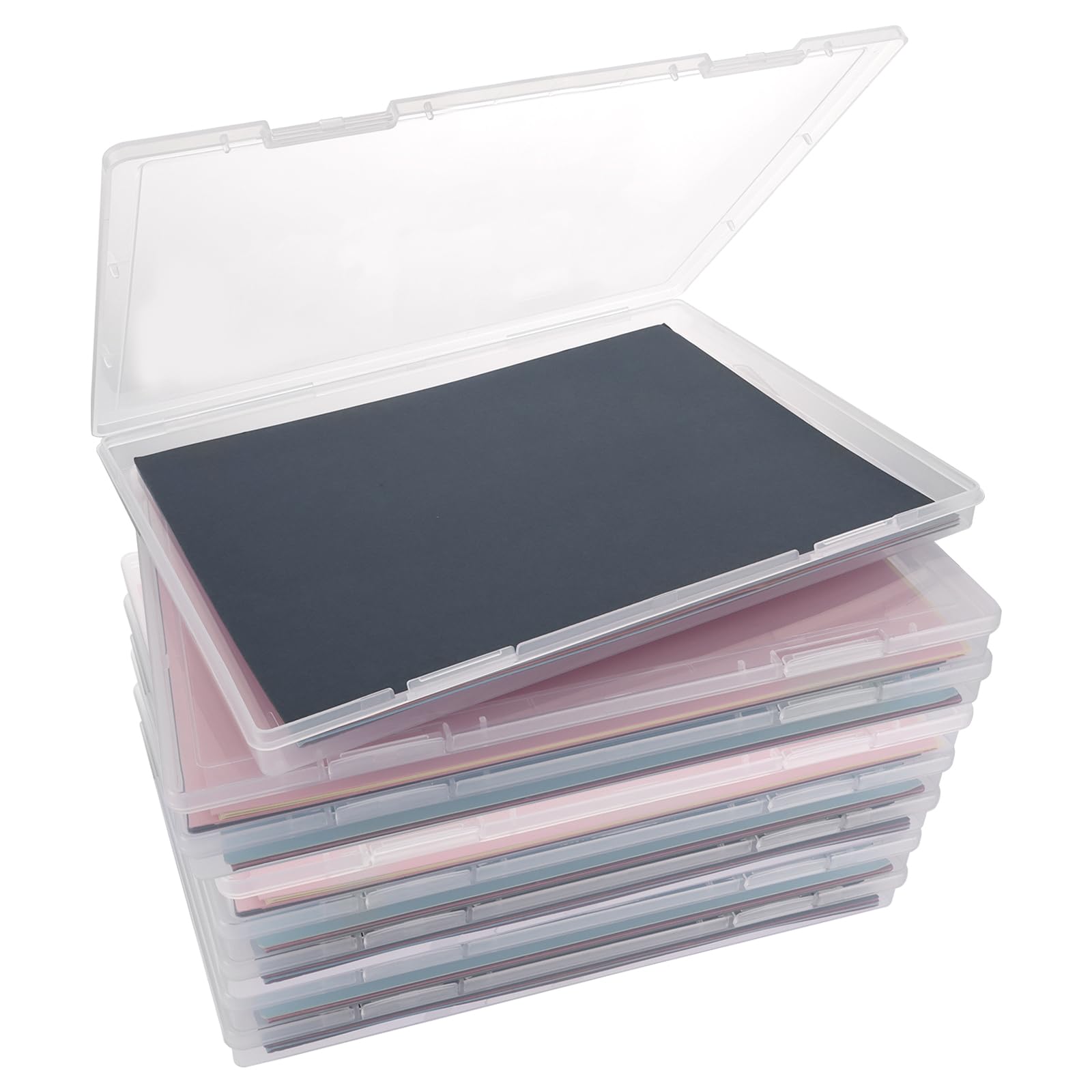 8er-Pack Tragbare Archivbox A4, Dokumentenbox A4 Kunststoff Transparent, Stapelbare Tragbare Multifunktionale Box A4 Kunststoff für Dokumente, Briefe, Sammelalben, 30.5x22.3x2.2CM
