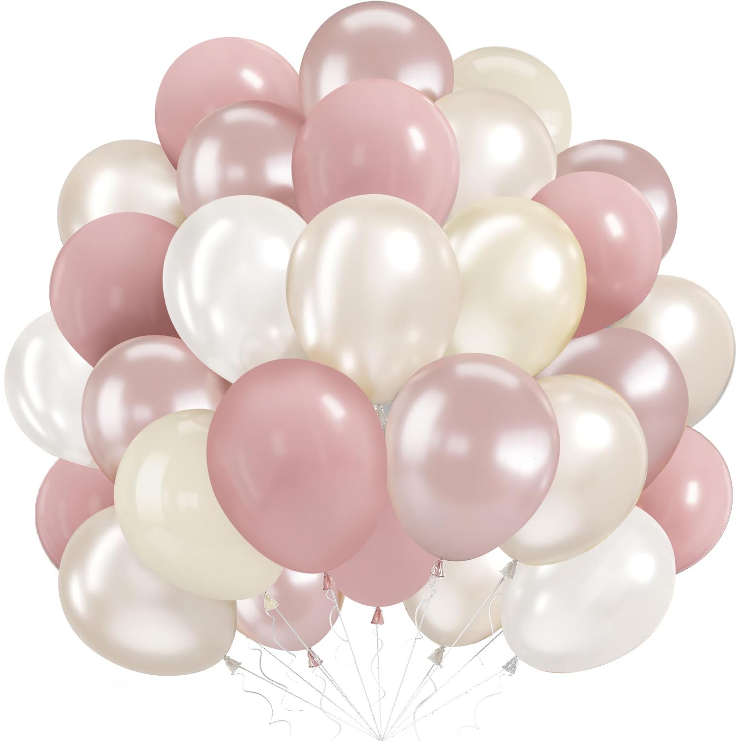 Dusty Pink Pearl White Balloons, 60Pcs Retro Pink Beige Balloons With Transparent Balloons, Birthday Decoration For Women, Helium Balloon For Birthday Engagement Baby Shower Princess Party Decorations โ image 1